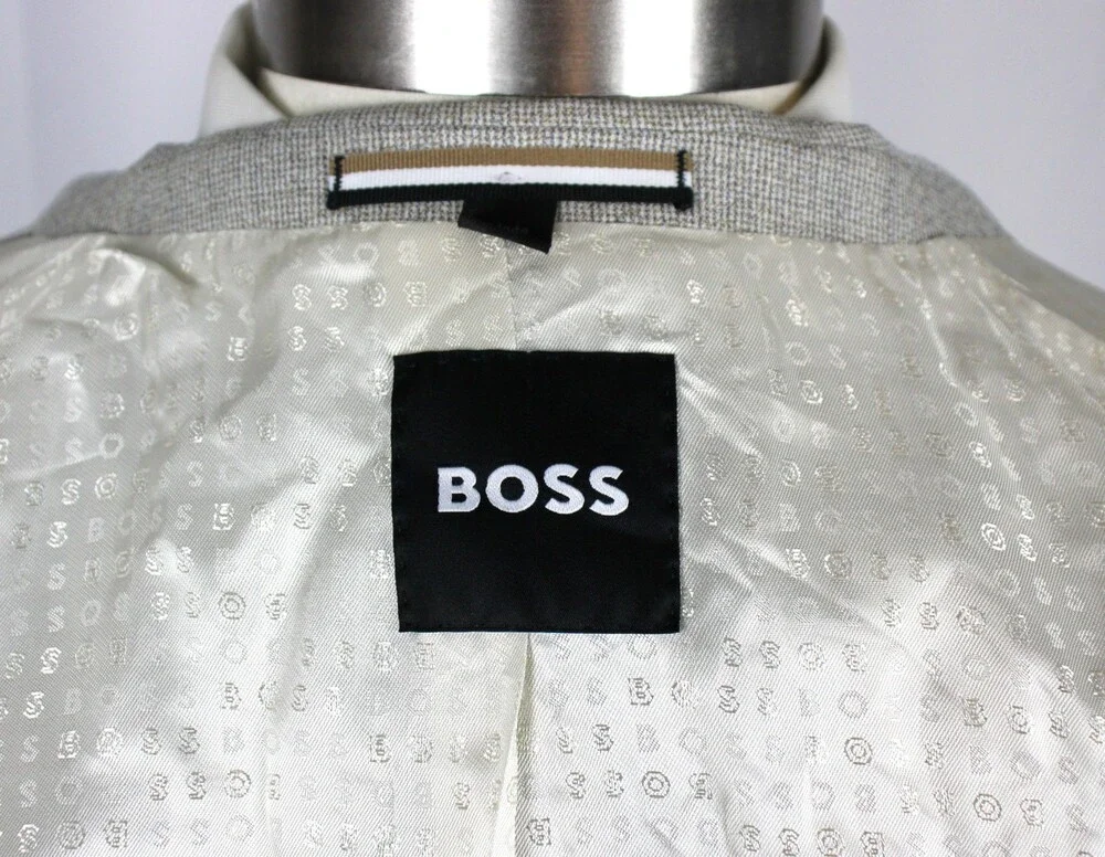 Hugo Boss Hutson Sport Coat 40 R Mens Slim Fit Beige Houndstooth Wool Blazer